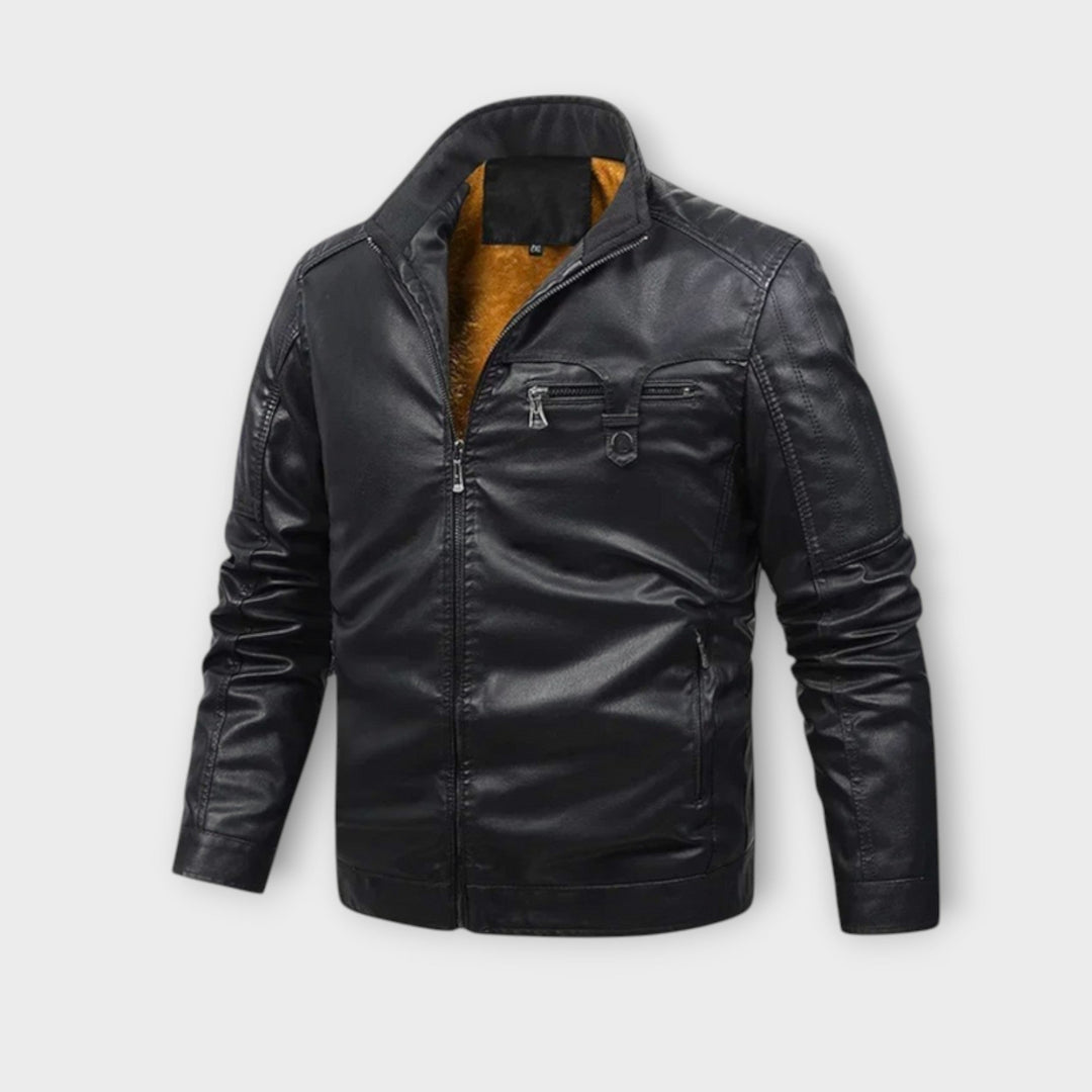 Retro-Fleece-gefütterte Lederjacke