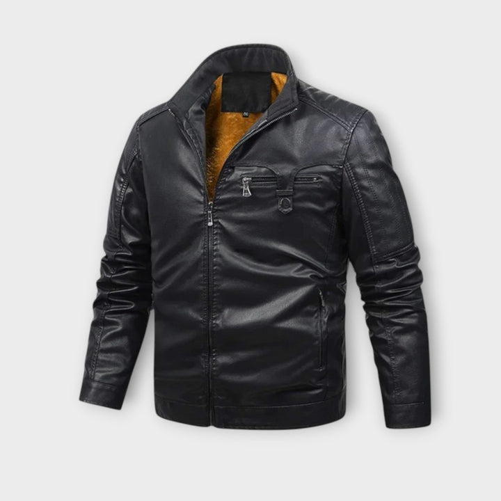 Retro-Fleece-gefütterte Lederjacke