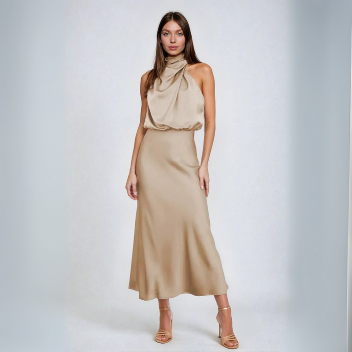 Carlina | Halterneck Lang Satin Kleid