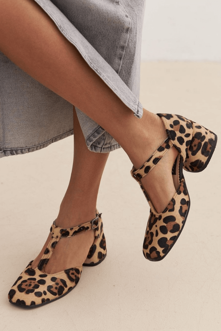 LEOPARD T-STRAP BLOCK-HEELS