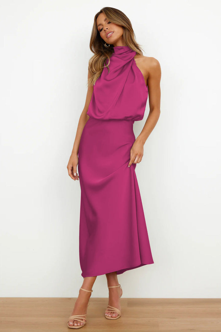 Carlina | Langes Satin-Kleid mit Neckholder