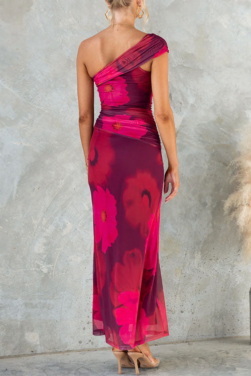 Marianne - Maxikleid mit einseitigem Schulterdesign und floralem Druck