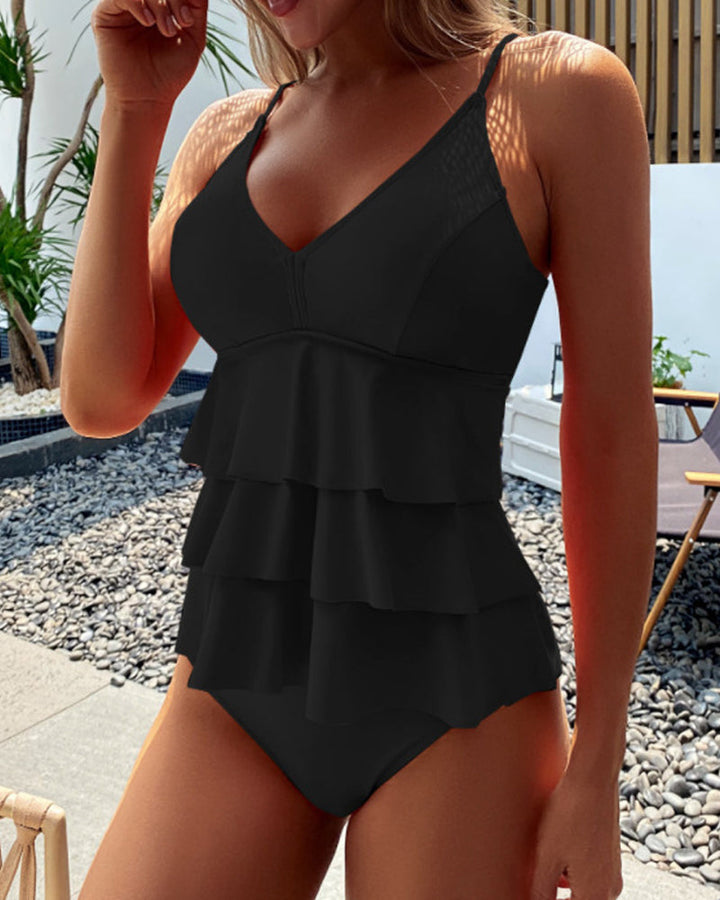 Tankini mit Volants in einfarbig