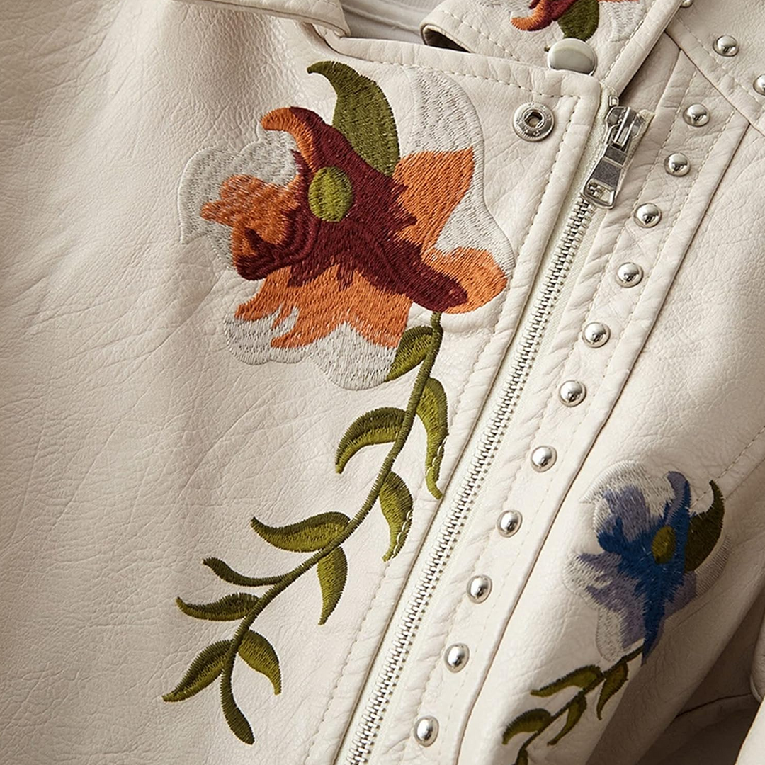 Sofia™ | Stilvolle Bikerjacke mit Blumenstickerei