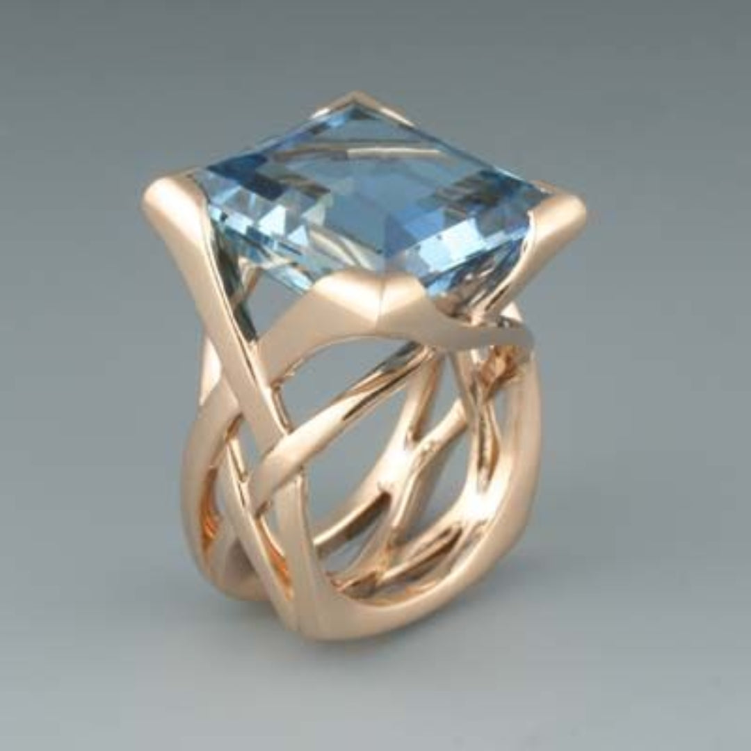 Bague en Zirconia Bleu Vintage Or Rose