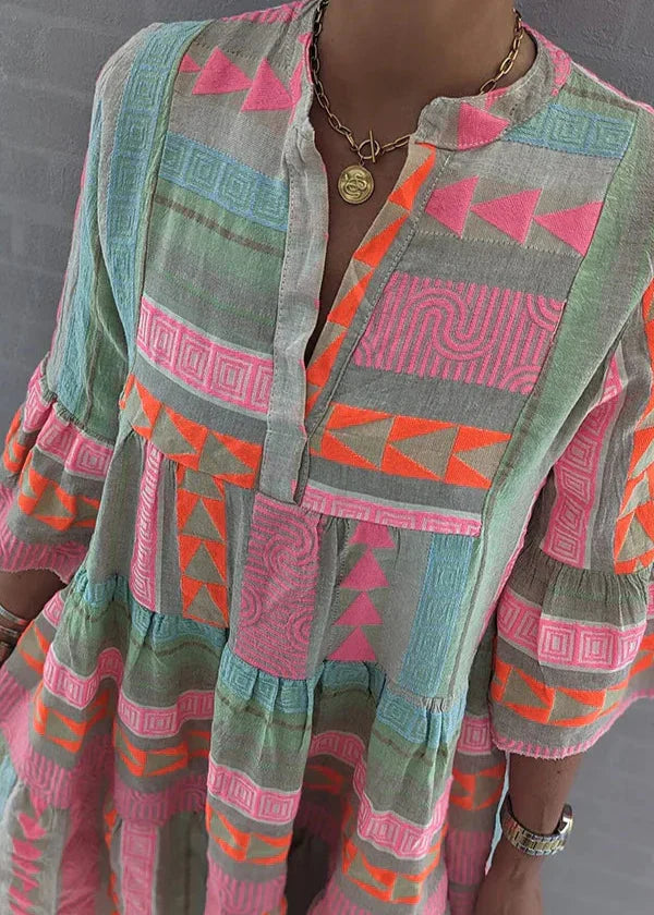 Ava - Schickes V-Ausschnitt Hanf Sommerkleid