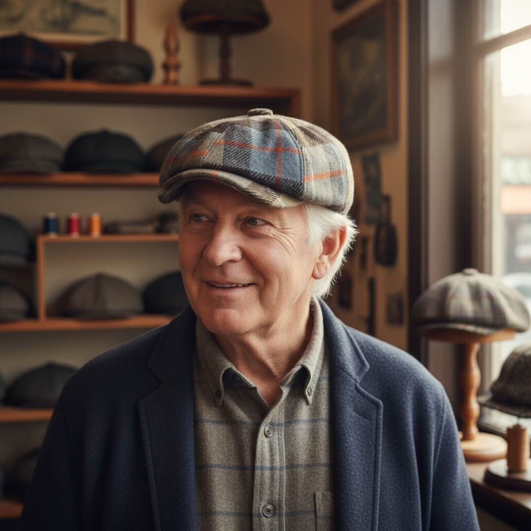 Karierter Wollmischung Newsboy-Cap | TOLEDO