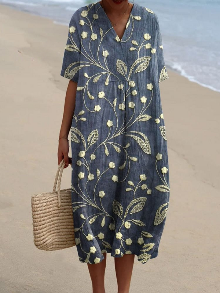 Damen Vintage Floral Art Print Fließendes Freizeitkleid