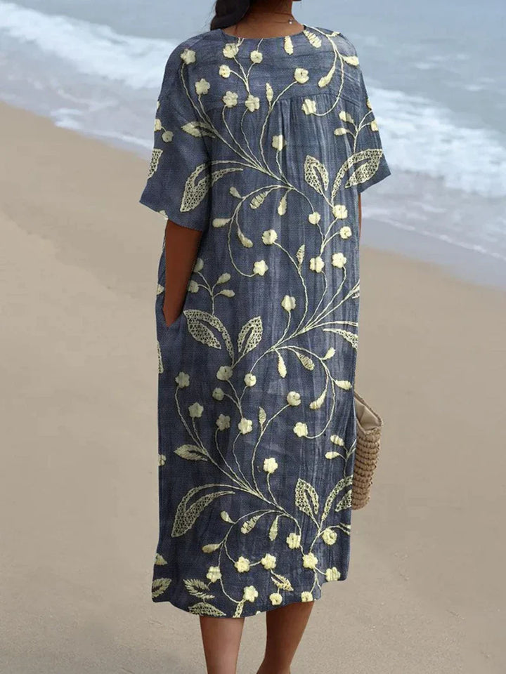 Damen Vintage Floral Art Print Fließendes Freizeitkleid